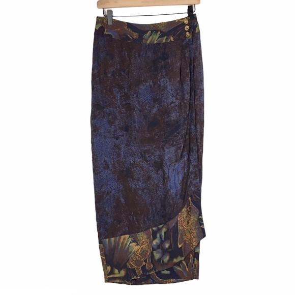 VINTAGE Skirt Dorothy Schoelen Platinum Maxi Midi Wrap Retro Tropical Size 10 - Picture 1 of 13